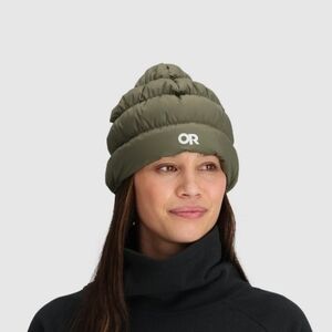 Outdoor Research Beanie Feather Down Olive Green Puffer Beanie